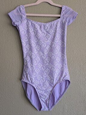 Wear Moi "Acante" Lilac Floral Cap Sleeve Leotard * Size 12/14